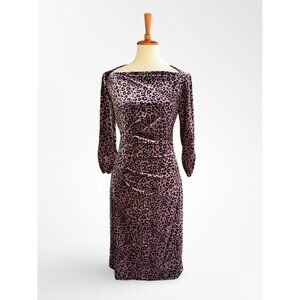 NWOT Tahari velvet animal print dress 6 S small leopard date quarter sleeves